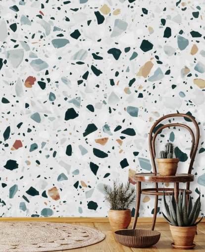 Brown, Black and Blue Speckled Terrazzo Wallpaper Brown, Black and Blue Speckled Terrazzo Wallpaper