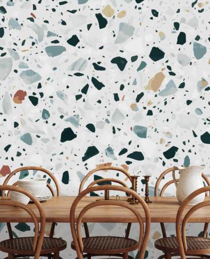 Brown, Black and Blue Speckled Terrazzo Wallpaper Brown, Black and Blue Speckled Terrazzo Wallpaper