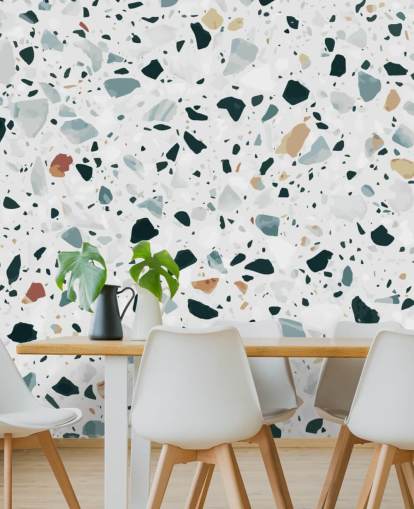 Braune, schwarze und blaue gesprenkelte Terrazzo-Tapete Braune, schwarze und blaue gesprenkelte Terrazzo-Tapete