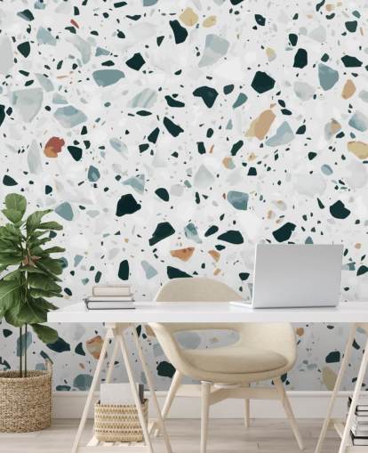 Brown, Black and Blue Speckled Terrazzo Wallpaper