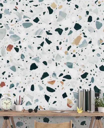 Brown, Black and Blue Speckled Terrazzo Wallpaper Brown, Black and Blue Speckled Terrazzo Wallpaper
