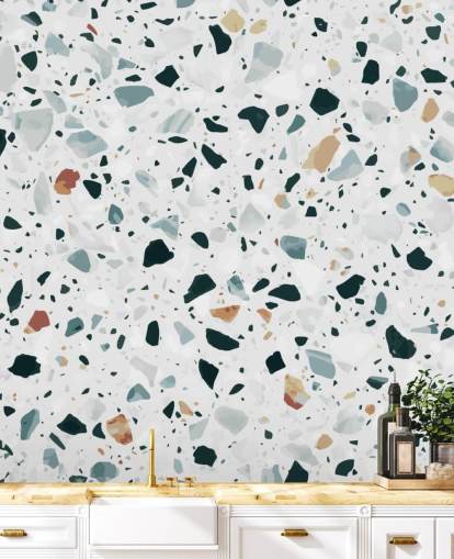 Brown, Black and Blue Speckled Terrazzo Wallpaper