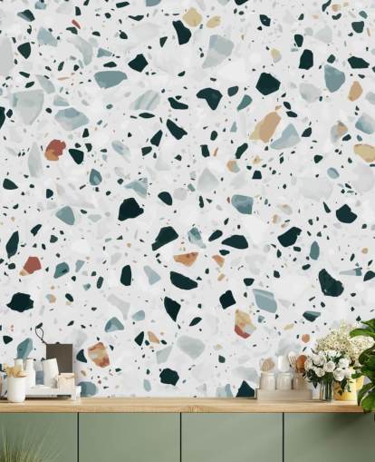 Brown, Black and Blue Speckled Terrazzo Wallpaper