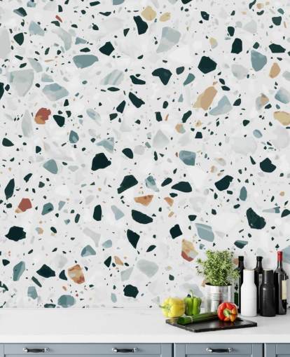 Brown, Black and Blue Speckled Terrazzo Wallpaper