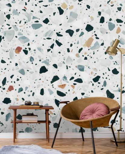 Brown, Black and Blue Speckled Terrazzo Wallpaper
