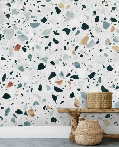 Brown, Black and Blue Speckled Terrazzo Wallpaper Brown, Black and Blue Speckled Terrazzo Wallpaper