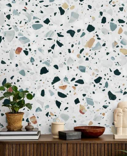 Brown, Black and Blue Speckled Terrazzo Wallpaper Brown, Black and Blue Speckled Terrazzo Wallpaper