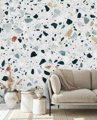 Brown, Black and Blue Speckled Terrazzo Wallpaper