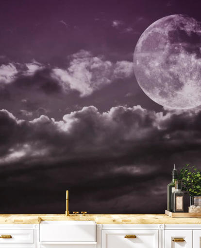 Lila Himmel und Grauer Mond Fototapete