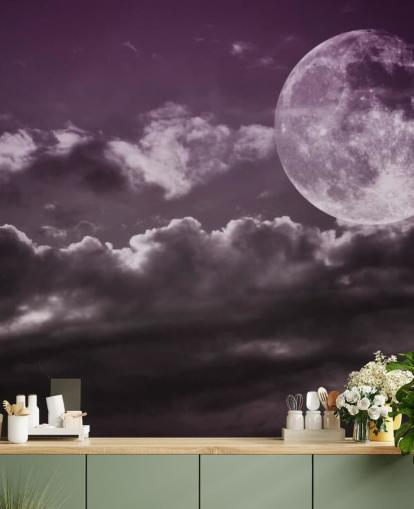 Lila Himmel und Grauer Mond Fototapete