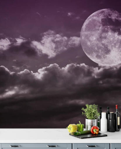 Lila Himmel und Grauer Mond Fototapete
