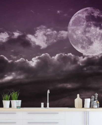 Lilla himmel og Grey Moon veggmaleri