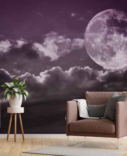 Lilla himmel og Grey Moon veggmaleri