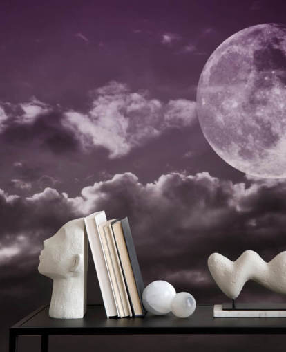 Decorazione murale con cieli viola e luna grigia Decorazione murale con cieli viola e luna grigia