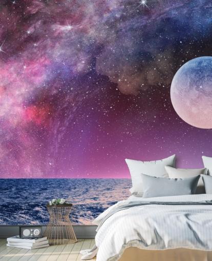 Lila Himmel, Mond und Sterne Wallpaper Lila Himmel, Mond und Sterne Wallpaper