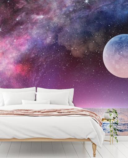 Lila Himmel, Mond und Sterne Wallpaper