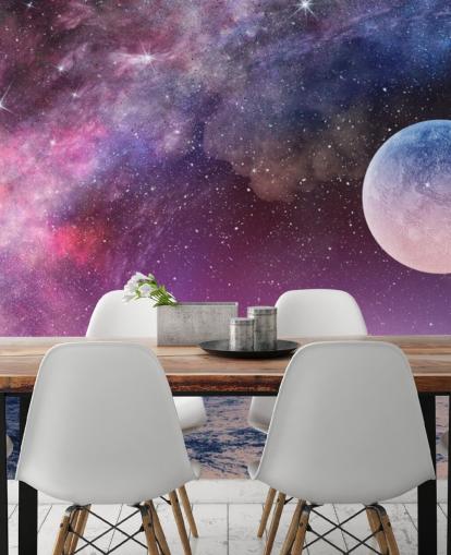 Lila Himmel, Mond und Sterne Wallpaper