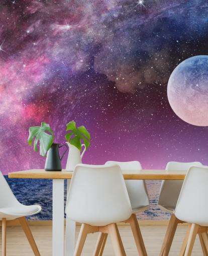 Lila Himmel, Mond und Sterne Wallpaper