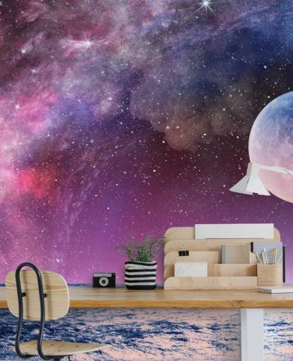 Lila Himmel, Mond und Sterne Wallpaper