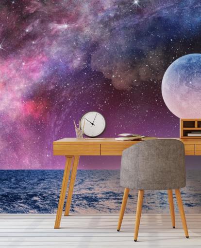 Papel de Parede de Céu Roxo, Lua e Estrelas Papel de Parede de Céu Roxo, Lua e Estrelas