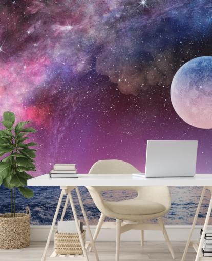 Carta da parati con cieli viola, luna e stelle