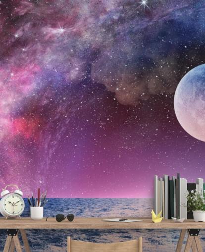 Fondo de Pantalla de Cielos, Luna y Estrellas Morados Fondo de Pantalla de Cielos, Luna y Estrellas Morados