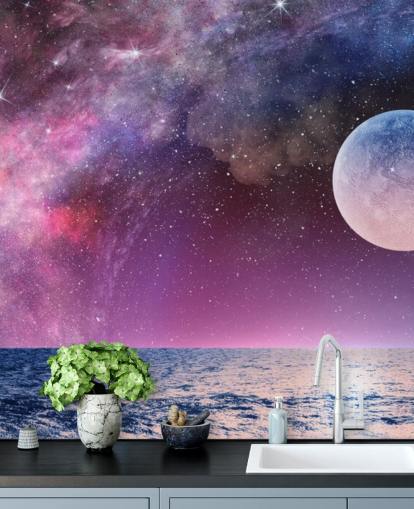 Fondo de Pantalla de Cielos, Luna y Estrellas Morados