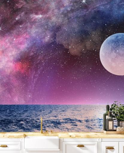 Purple Skies, Moon and Stars Wallpaper