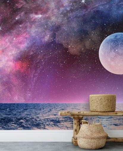 Papier Peint Ciels, Lune et étoiles violets