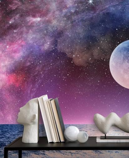 Purple Skies, Moon and Stars Wallpaper