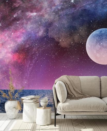 Papier Peint Ciels, Lune et étoiles violets