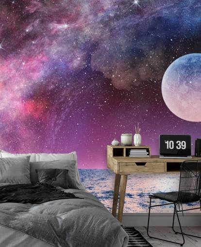 Fondo de Pantalla de Cielos, Luna y Estrellas Morados