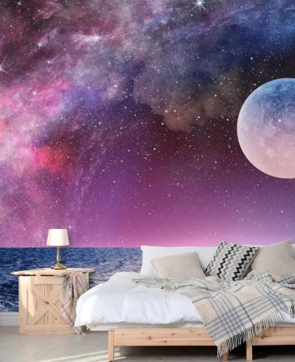 Fondo de Pantalla de Cielos, Luna y Estrellas Morados Fondo de Pantalla de Cielos, Luna y Estrellas Morados