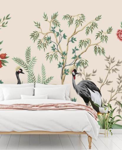 alberi di chinoiserie e uccelli su sfondo rosa pastello carta da parati alberi di chinoiserie e uccelli su sfondo rosa pastello carta da parati