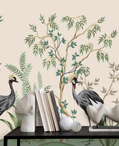 alberi di chinoiserie e uccelli su sfondo rosa pastello carta da parati alberi di chinoiserie e uccelli su sfondo rosa pastello carta da parati