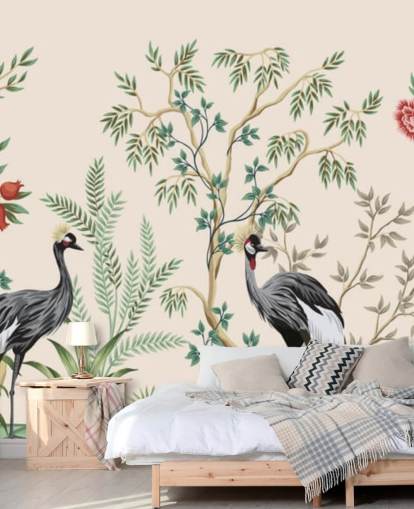 chinoiserie puita ja lintuja pastelli vaaleanpunainen tausta taustakuva