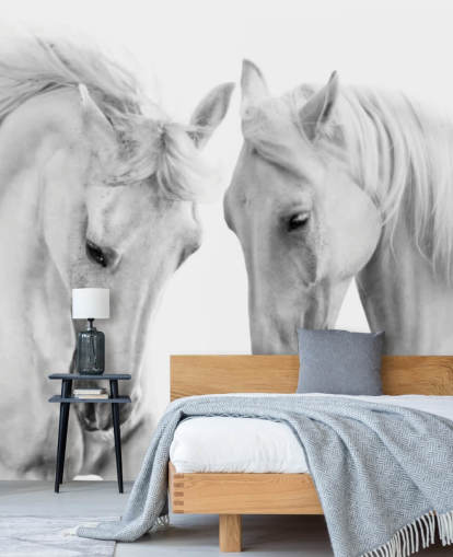 black and white portrait of two horses wallpaper