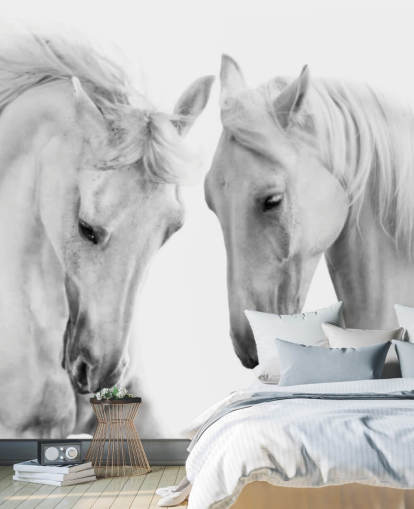 fondo de pantalla de retrato en blanco y negro de dos caballos