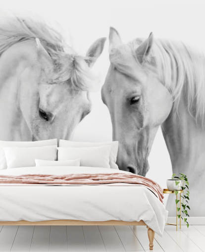 black and white portrait of two horses wallpaper