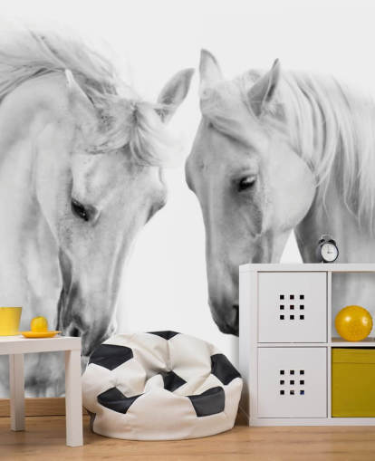 black and white portrait of two horses wallpaper