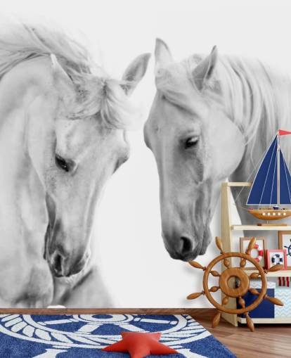 black and white portrait of two horses wallpaper