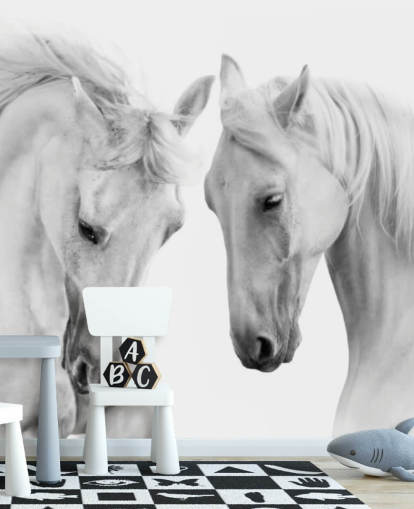 fondo de pantalla de retrato en blanco y negro de dos caballos