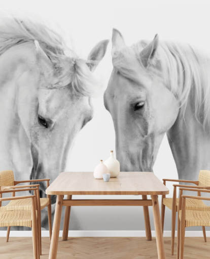 fondo de pantalla de retrato en blanco y negro de dos caballos