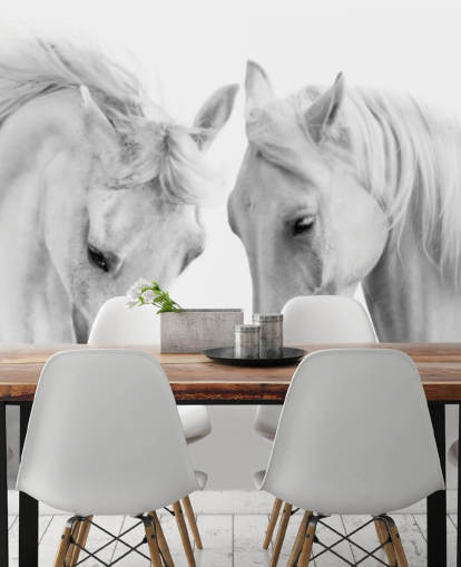 papel de parede de retrato preto e branco de dois cavalos