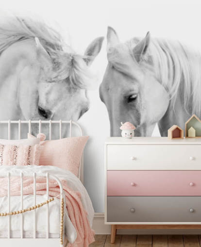 black and white portrait of two horses wallpaper