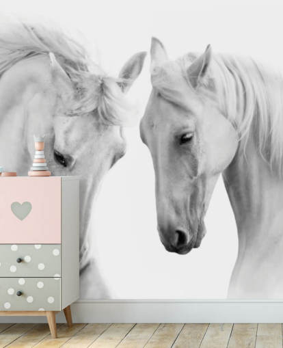 fondo de pantalla de retrato en blanco y negro de dos caballos