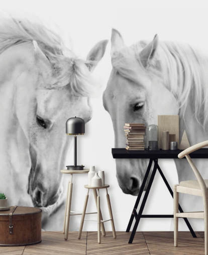 papier peint portrait noir et blanc de deux chevaux