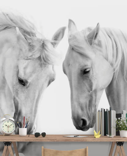 papel de parede de retrato preto e branco de dois cavalos