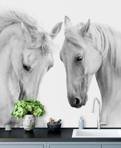 fondo de pantalla de retrato en blanco y negro de dos caballos