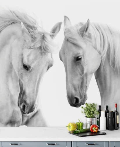 black and white portrait of two horses wallpaper